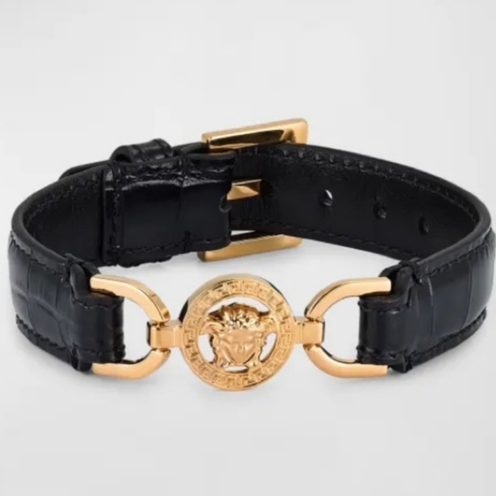 Versace Calf Leather Embossed Croc Bracelet!